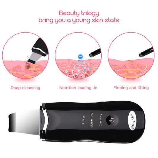 Ultrasonic Peeling Skin Scrubber - 3-in-1 Rechargeable Facial Cleansing Shovel, Deep Pore Exfoliator & Microcurrent Skin Firming Device