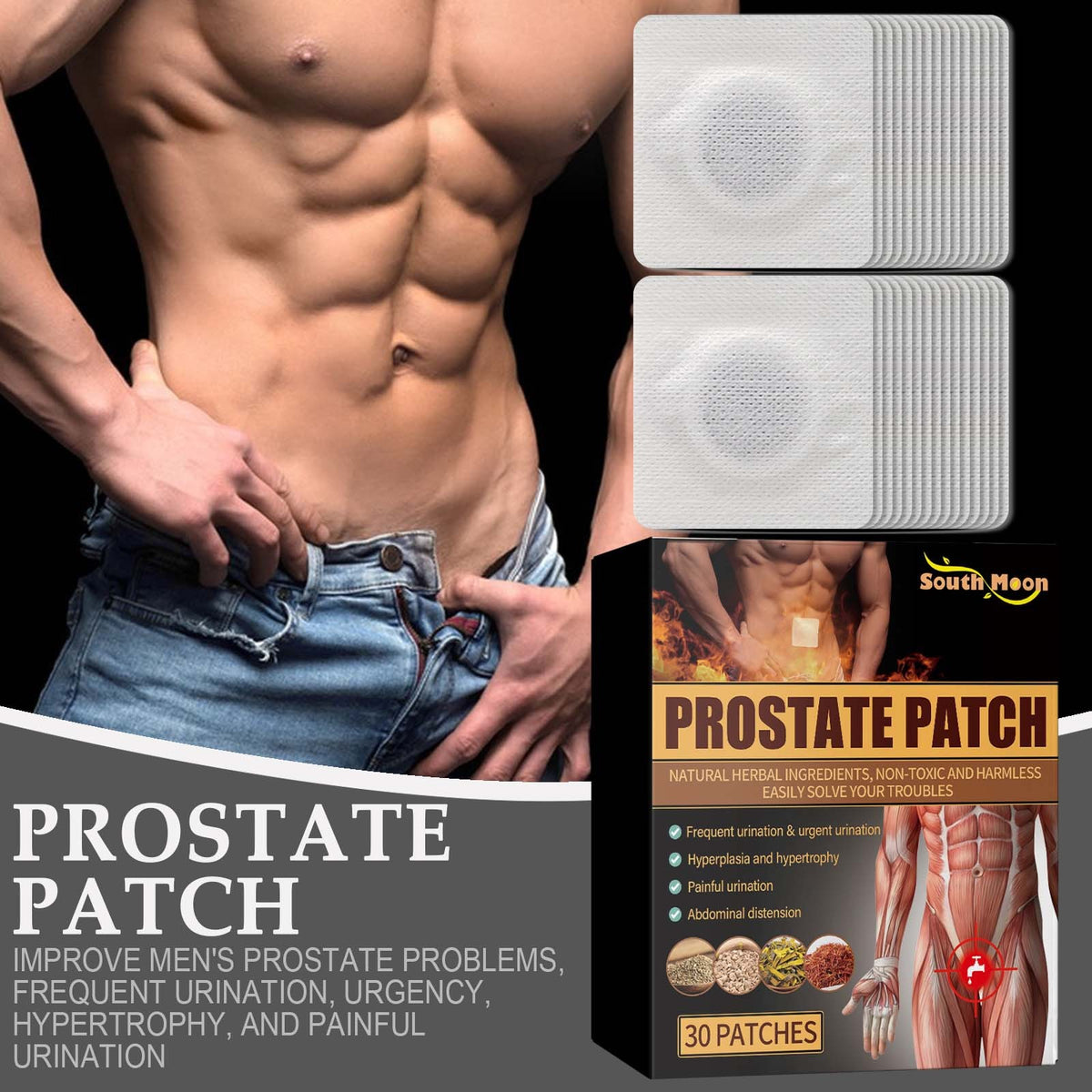 SOUTH MOON Men's Prostate Therapy Patch – Advanced Transdermal Navel Application Matrix for Bladder Control & Urinary Stream Support (30 Patches)