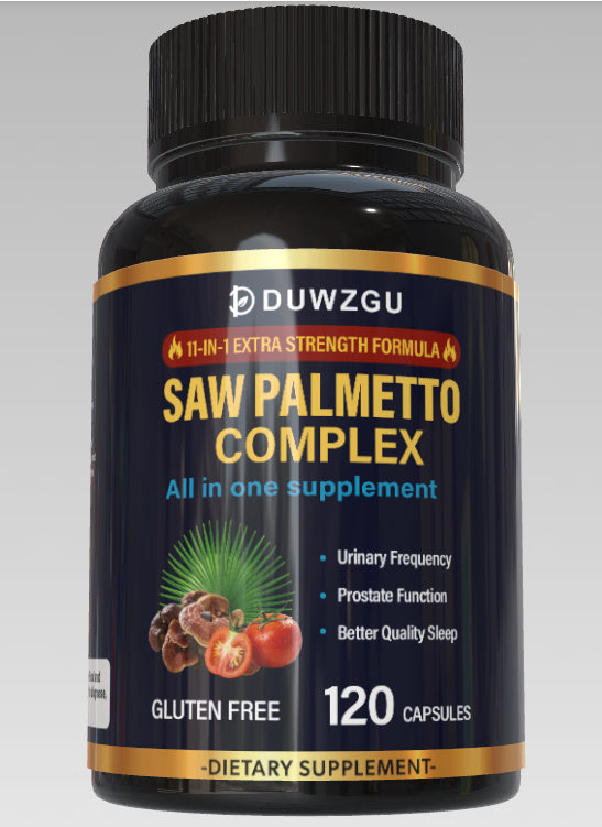 DUWZGU 11-in-1 Extra Strength Saw Palmetto Complex – All-in-One Gluten-Free Dietary Supplement for Men's Prostate Wellness, Urinary Frequency & Better Sleep Quality (120 Capsules)