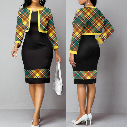 Plus Size Women's Vest Dress Cardigan Jacket Two-piece Set