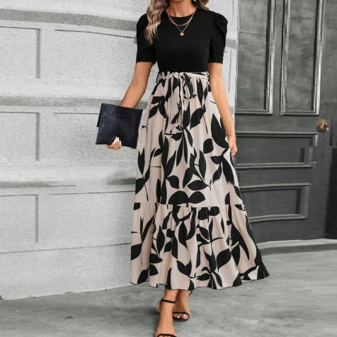 Floral Pattern Round Neck Exotic Vacation Style Elegant Skirt