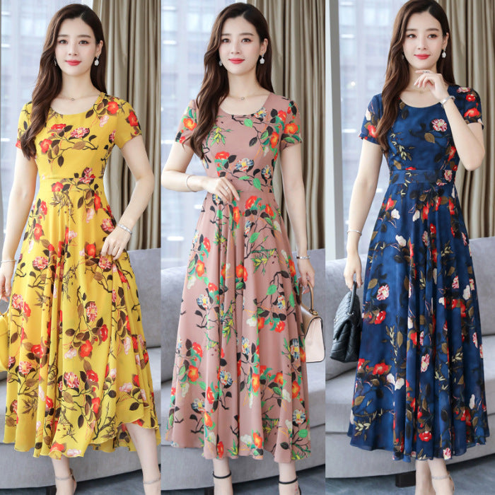 Sweet Korean Style Floral Print Cotton Summer Midi Dress