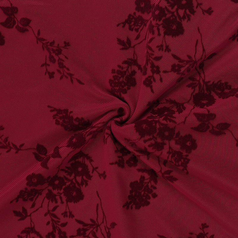 Elegant Style Red Flocking Tied Dress for Women – Printed Hip Skirt Design (XS-L)