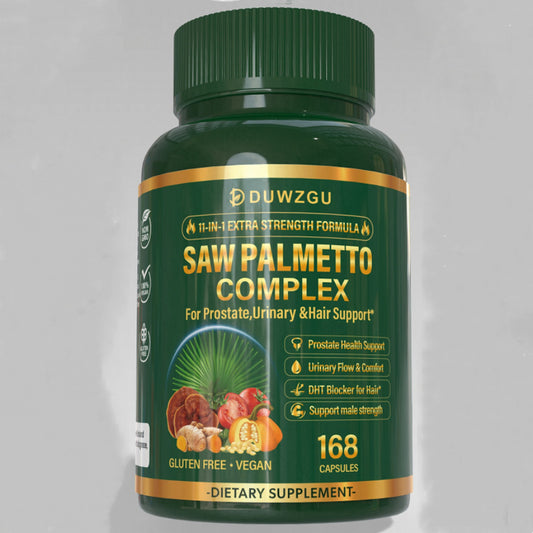 DUWZGU 11-in-1 Extra Strength Saw Palmetto Complex – Gluten-Free & Vegan Dietary Supplement for Men's Prostate Wellness, Urinary Comfort & Hair Vitality (168 Caps)