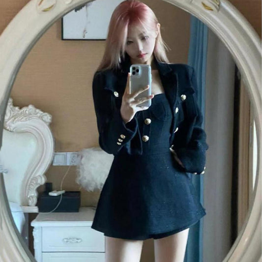 Women's Fashion Black Camisole Dress Suit