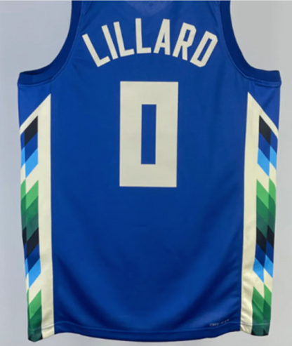 2022-23 MILWAUKEE BUCKS LILLARD #0 Blue City Edition Top Quality Hot Pressing NBA Jersey