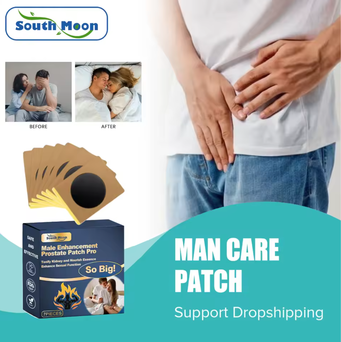 SOUTH MOON Men's Prostate Care Patch Pro – Botanical Transdermal Navel Application Matrix for Bladder Comfort & Urinary Wellness Support (30 Patches)