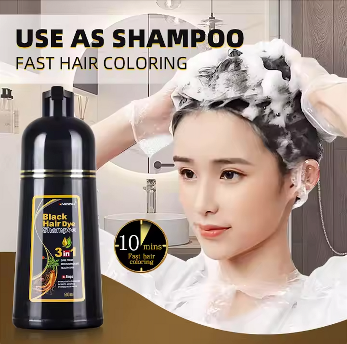 MEIDU 3-in-1 White To Black Hair Dye Shampoo – Natural Herbal Black Hair Color & Conditioner