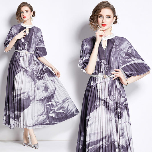 Gradient Printed Large Swing Dress