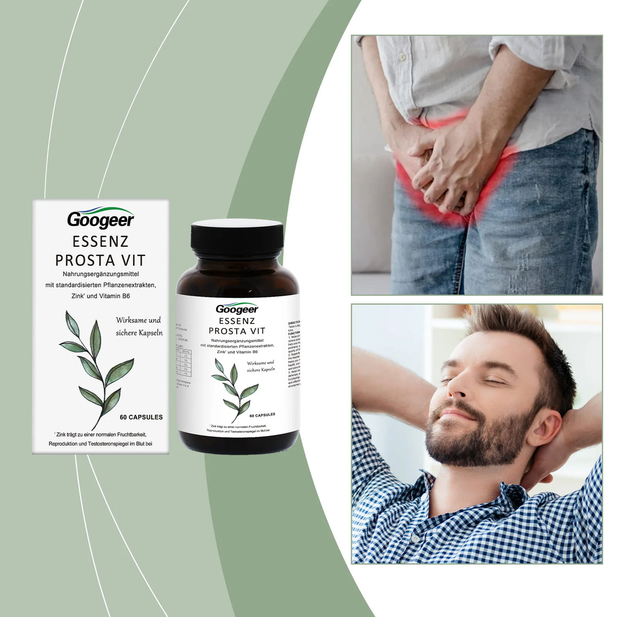Googeer Prosta Vit Essenz Capsules – Zinc, Vitamin B6 & Standardized Herbal Complex for Men's Bladder Comfort, Testosterone Balance & Urinary Tract Health (60 Count)