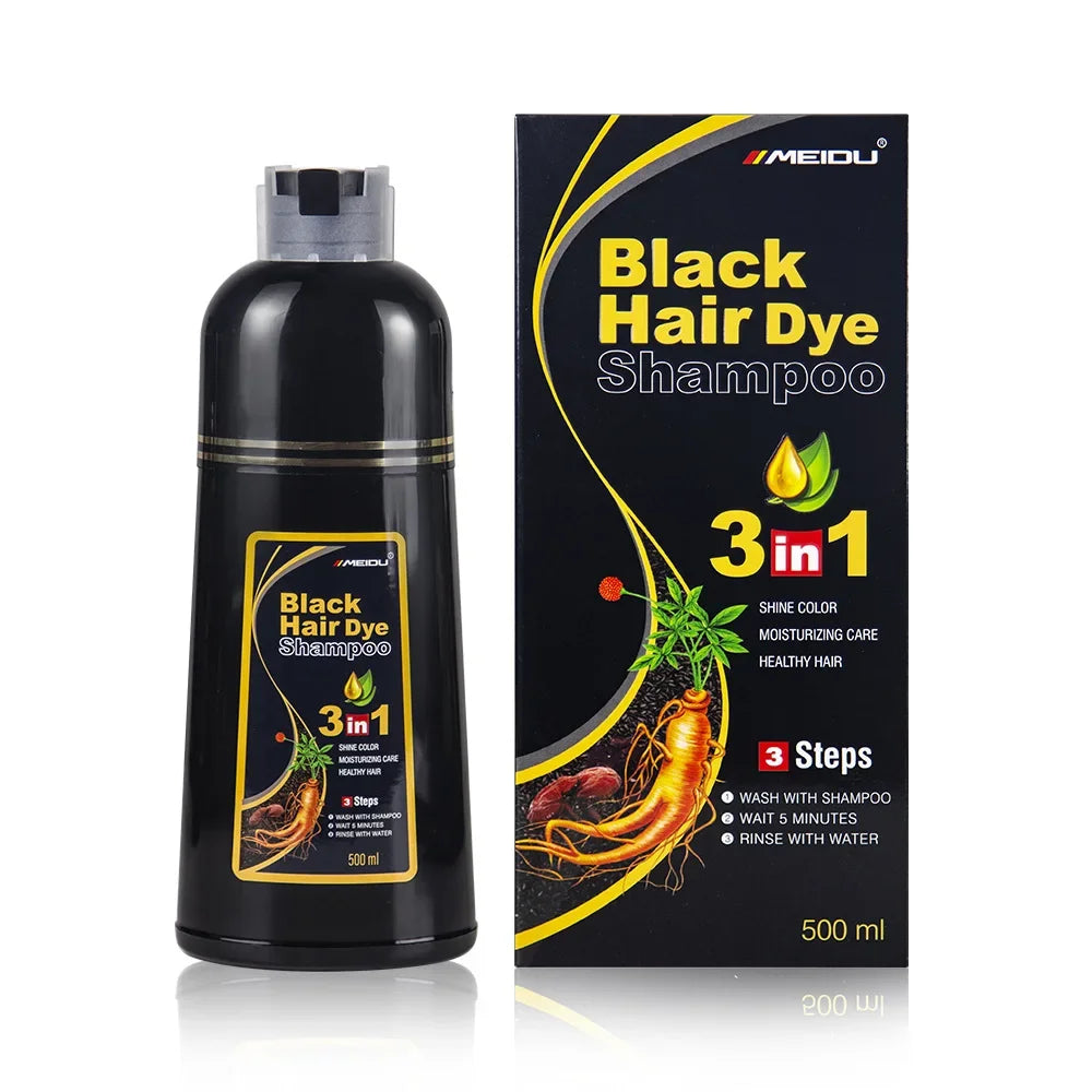 MEIDU 500ml One black hair dye shampoo white to black Dyeing and fixing hair color plant bubble hair dye cream Self dyeing at home