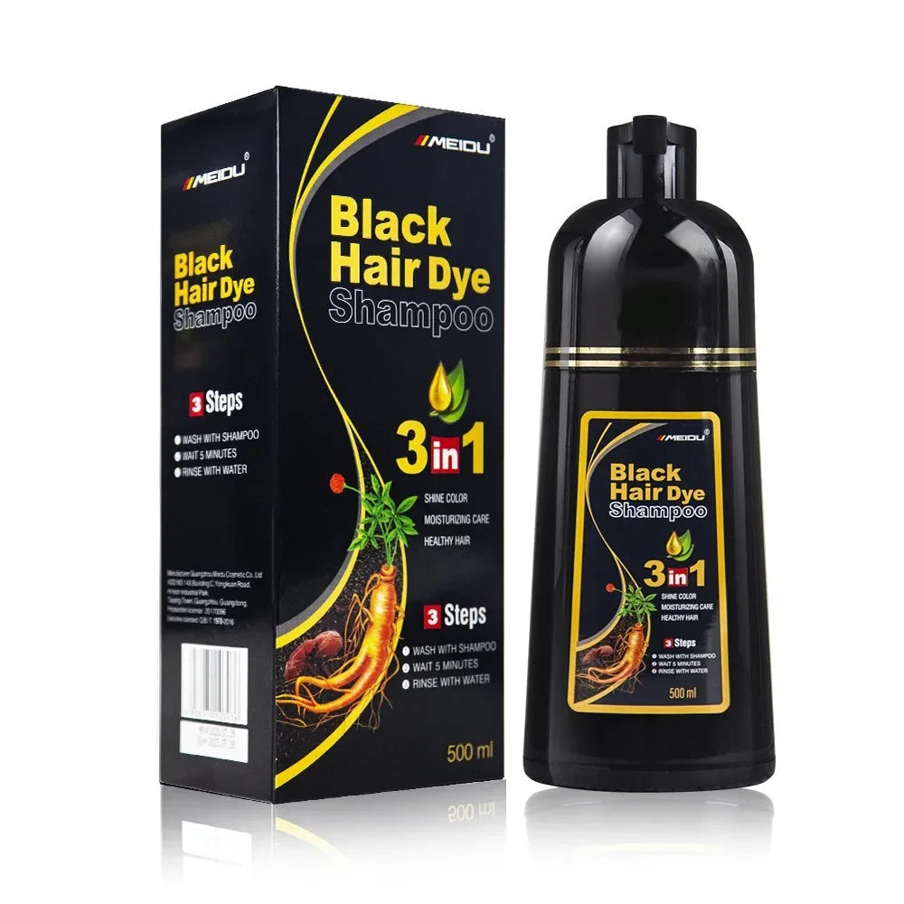 MEIDU 500ml One black hair dye shampoo white to black Dyeing and fixing hair color plant bubble hair dye cream Self dyeing at home
