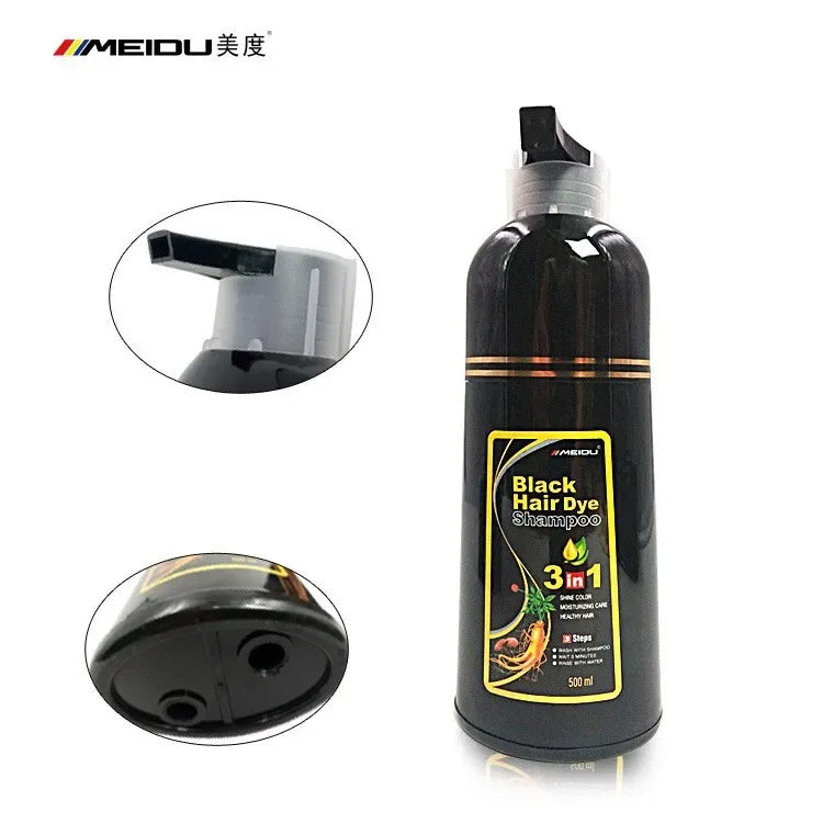 MEIDU 500ml One black hair dye shampoo white to black Dyeing and fixing hair color plant bubble hair dye cream Self dyeing at home