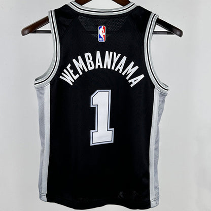 San Antonio Spurs WEMBANYAMA # 1 Black Kids NBA Jersey