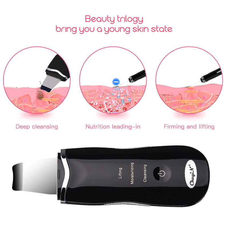 Ultrasonic Peeling Skin Scrubber - 3-in-1 Rechargeable Facial Cleansing Shovel, Deep Pore Exfoliator & Microcurrent Skin Firming Device