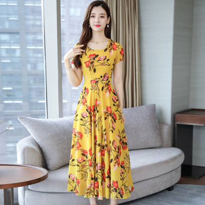 Sweet Korean Style Floral Print Cotton Summer Midi Dress