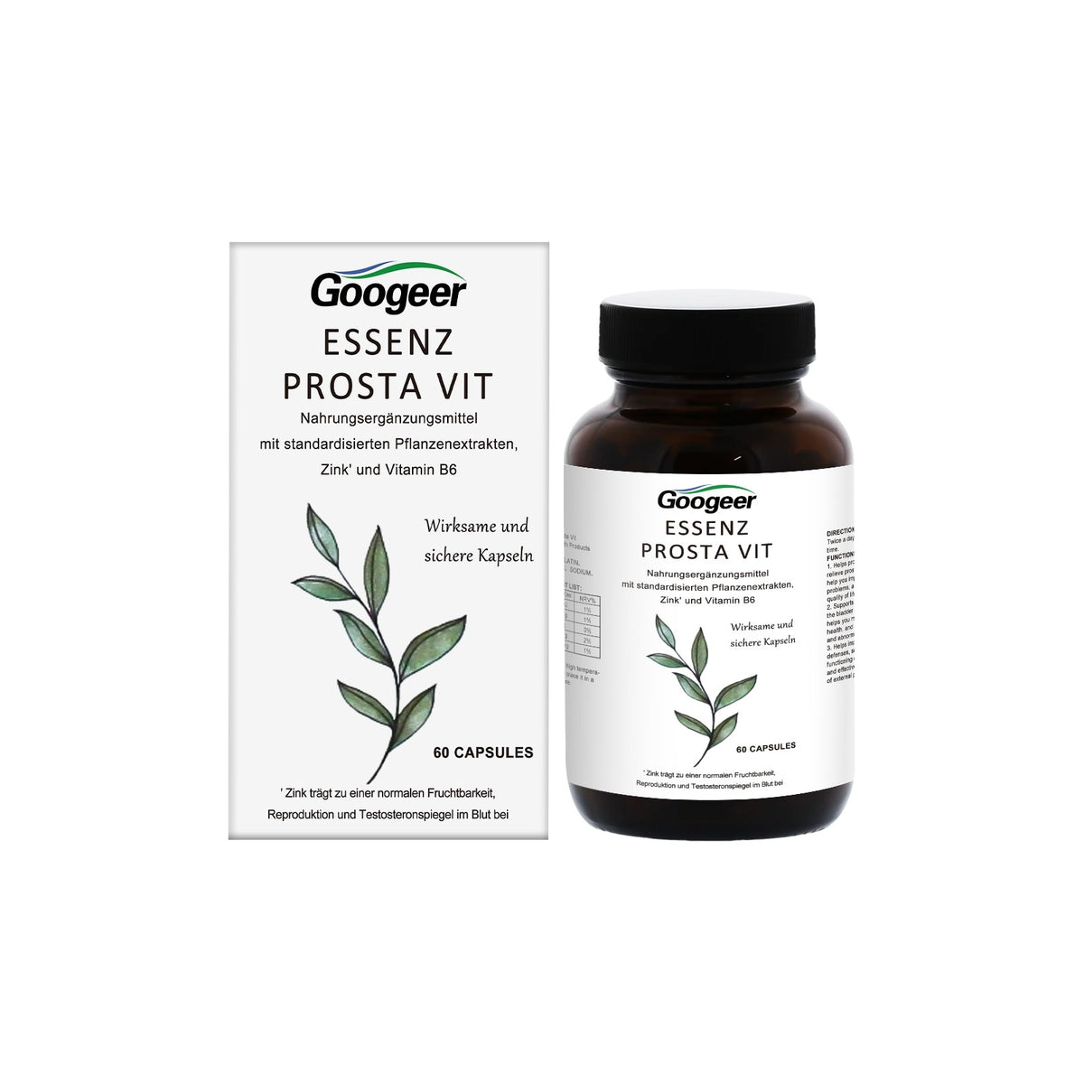 Googeer Prosta Vit Essenz Capsules – Zinc, Vitamin B6 & Standardized Herbal Complex for Men's Bladder Comfort, Testosterone Balance & Urinary Tract Health (60 Count)