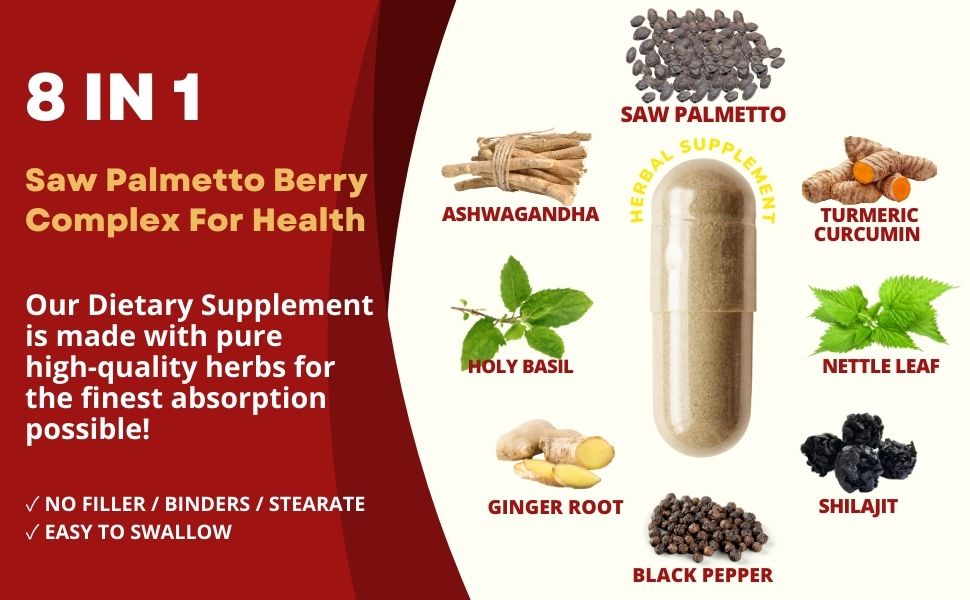 DUWZGU 11-in-1 Extra Strength Saw Palmetto Complex – Gluten-Free & Vegan Dietary Supplement for Men's Prostate Wellness, Urinary Comfort & Hair Vitality (168 Caps)