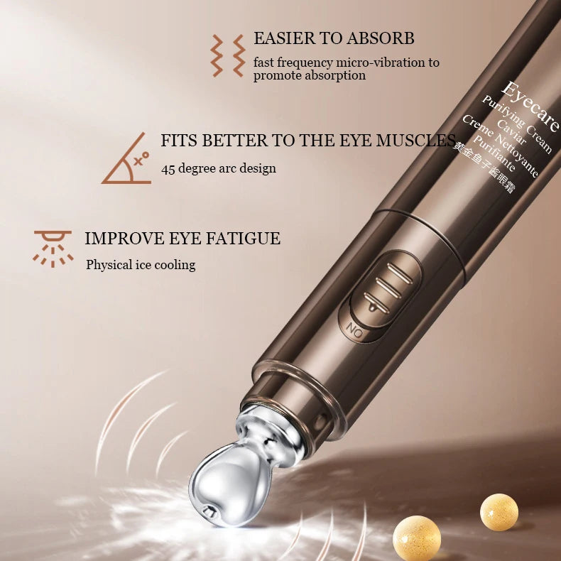 JOMTAM Electric Caviar Eye Cream - Micro-Vibration Massaging Wand with Gold & Collagen for Dark Circles, Puffiness & Wrinkle Reduction (20g)
