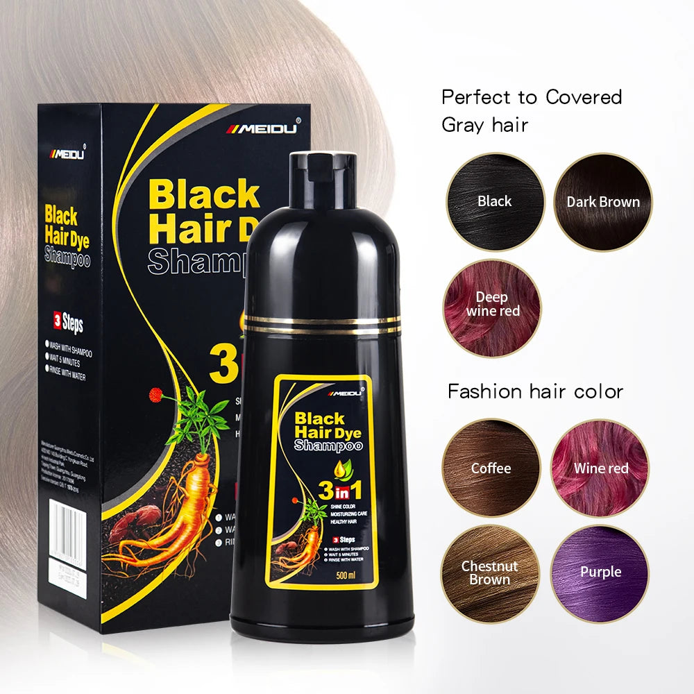 MEIDU 3-in-1 White To Black Hair Dye Shampoo – Natural Herbal Black Hair Color & Conditioner