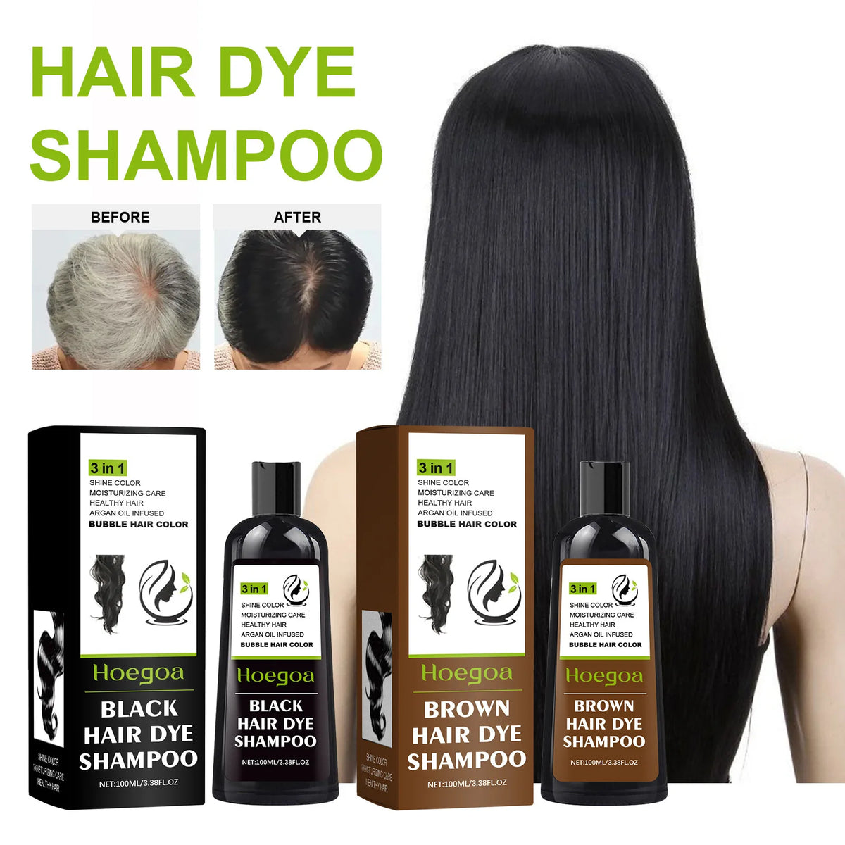 Herbal Essence Hair Dye Shampoo (100ml) – Moisturizing, Anti-Graying, & Anti-Hair Loss Color