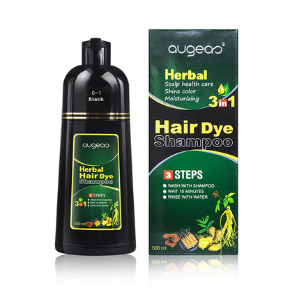 AUGEAU Herbal Hair Dye Shampoo (500ml) – Ammonia-Free, Vegan, Easy Coloring & Nourishing