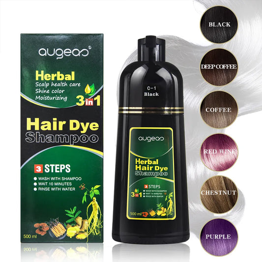 AUGEAU Herbal Hair Dye Shampoo (500ml) – Ammonia-Free, Vegan, Easy Coloring & Nourishing