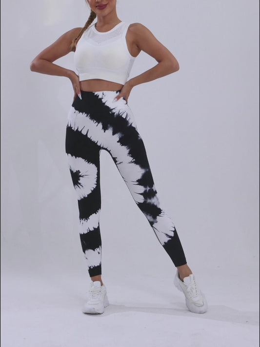 Tie-dye High Waist Tummy Control Butt Lifting Moisture Wicking Quick Drying Seamless Tie Dye Yoga Pants, Running Sports Tight Pants, Women's Activewear