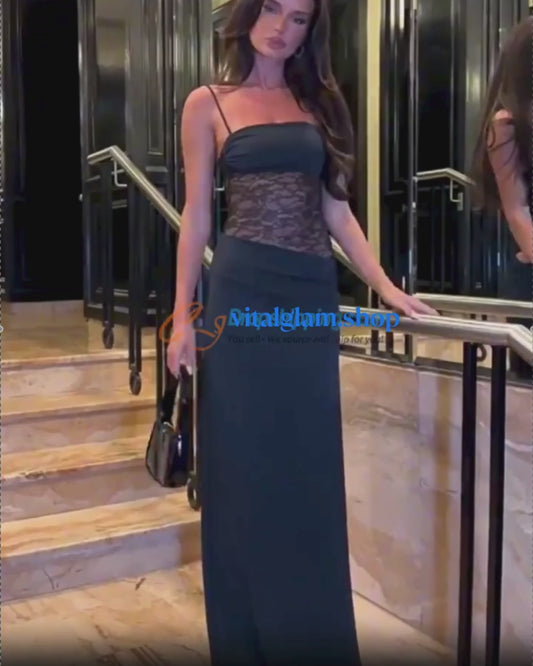 Y2K Lace Suspender Dress Fashion Sexy Lace Long Dresses Party Evening Club Beach Clothing For Women