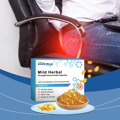 SOUTH MOON Mild Herbal Strength Hemorrhoids Capsules – Systemic Plant-Based Softgel Supplement for Constipation, Intestinal Flora & Perianal Comfort Support (7 Pcs)